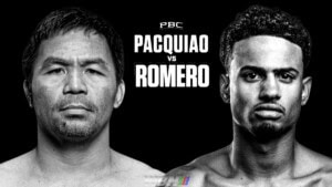 World Boxing News poster of a Pacquiao vs Romero fight on Premier Boxing Champions.