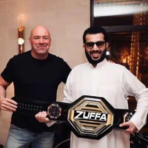 Dana White Turki Alalshikh with the Zuffa Belt full