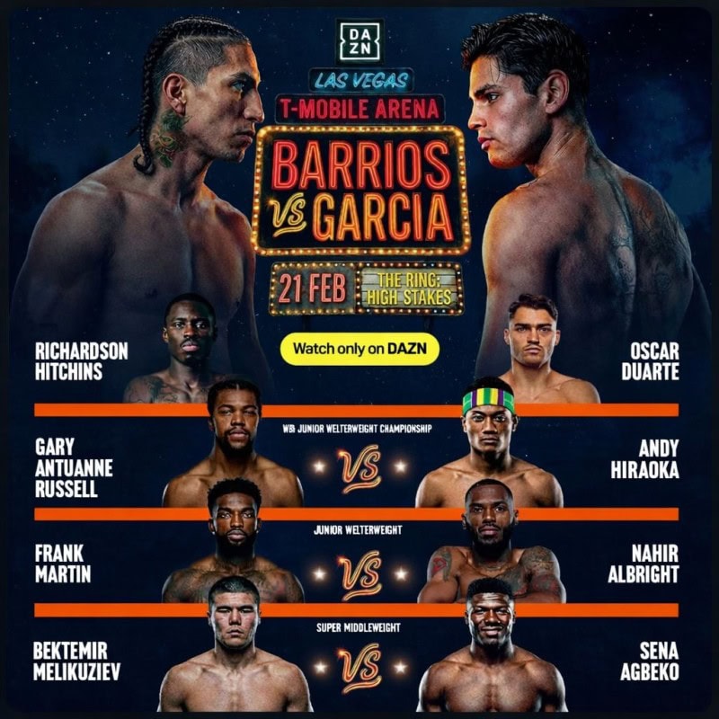 The undercard poster for Mario Barrios vs Ryan Garcia on February 21
