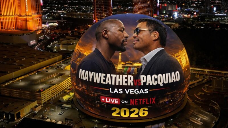 Floyd Mayweather and Manny Pacquiao face off ahead of their September 19, 2026 rematch at Sphere in Las Vegas streaming live on Netflix.