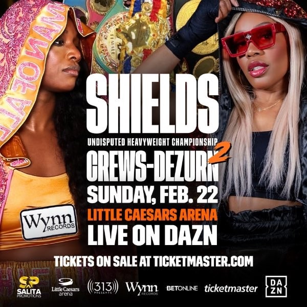 Claressa Shields vs Franchón Crews-Dezurn undisputed heavyweight title rematch poster for Detroit