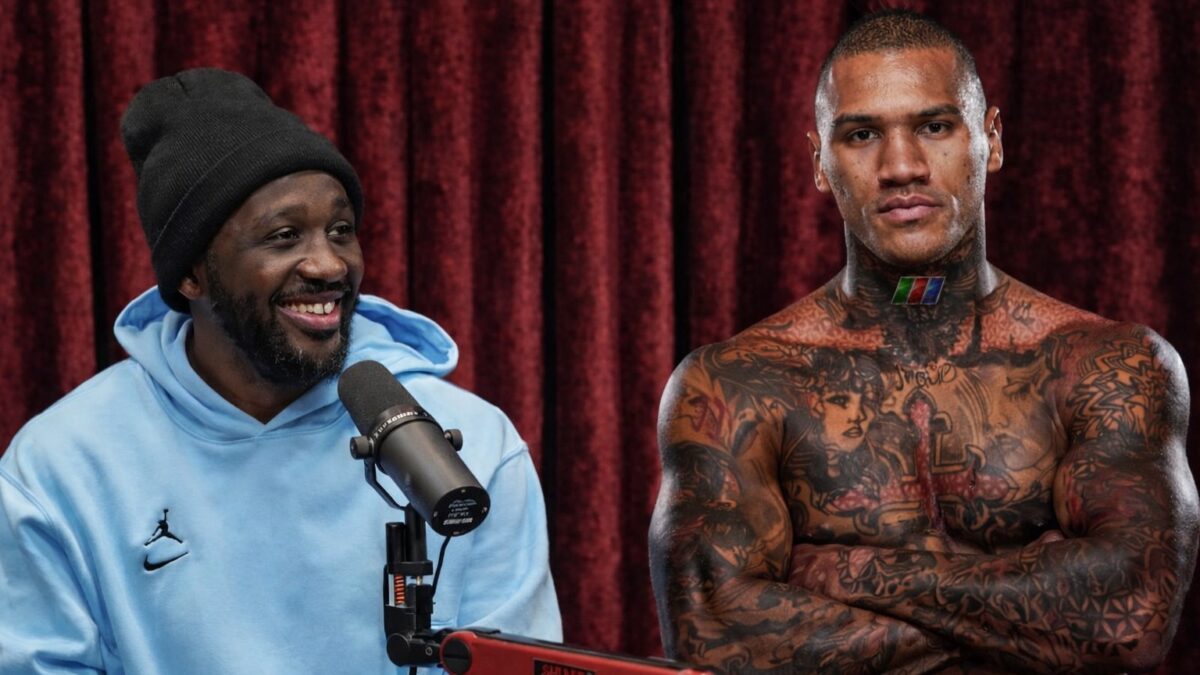 Terence Crawford speaks on Joe Rogan’s podcast as Conor Benn stands alongside in composite image discussing Zuffa Boxing move