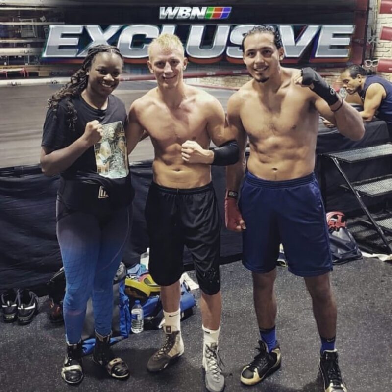 Claressa Shields and Arturs Ahmetovs pictured after the sparring session discussed in the interview. Photo: WBN