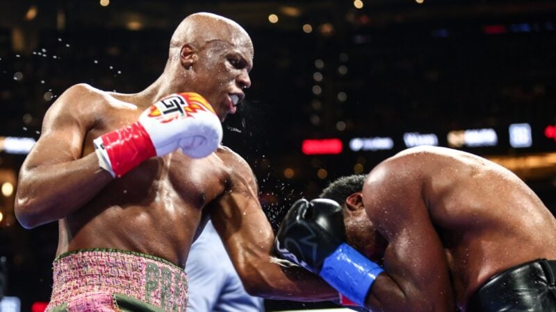 Atif Oberlton lands a punch on Roamer Alexis Angulo during their light heavyweight bout in Atlanta