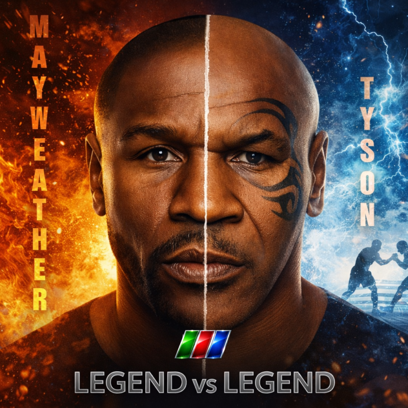 Mike Tyson and Floyd Mayweather promotional boxing poster for their proposed exhibition