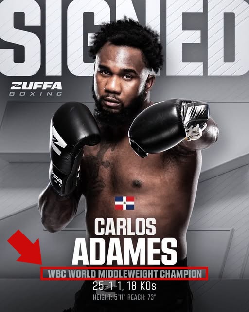 Carlos Adames in Zuffa Boxing's official signing announcement, with his WBC world middleweight champion designation highlighted
