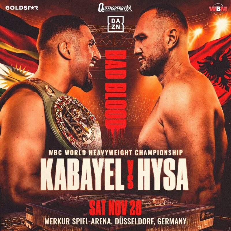 Agit Kabayel vs. Nelson Hysa fight poster ahead of their WBC heavyweight world title clash on November 28, 2026, in Düsseldorf, Germany